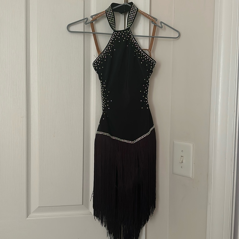 BLACK fringe dance costume